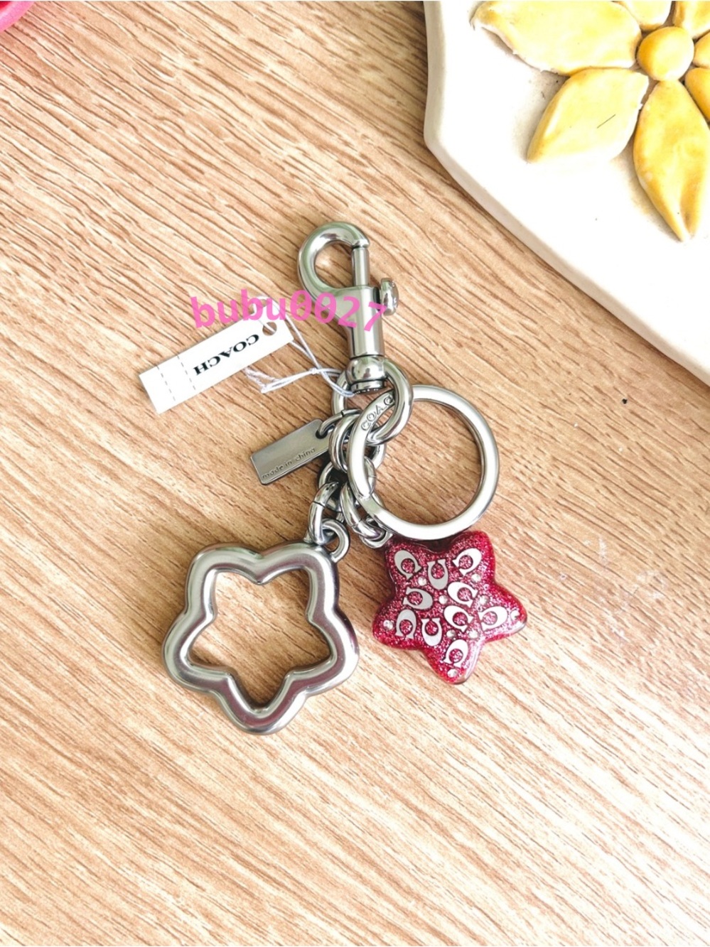 NWT🌟Coach Pink Star Bag Charm Accessories Silver CW489 Gift Cute Keychain Y2K